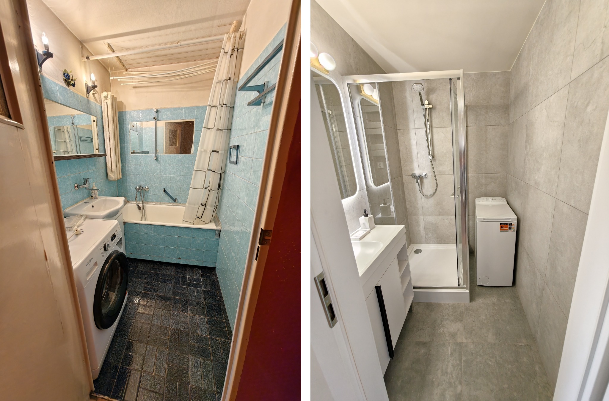 Łazienka z prysznicem przed i po